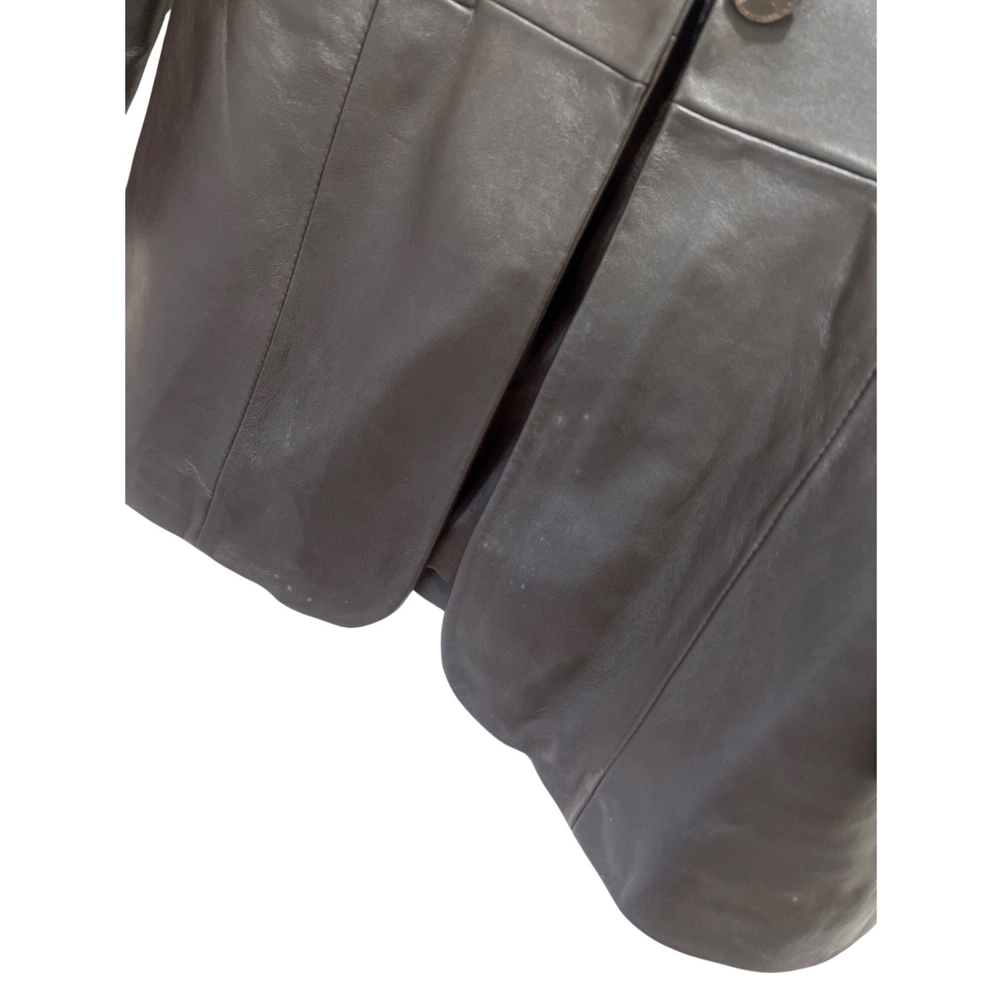Denim & Co. Womens Dark Brown 100% Leather Blazer Jacket Size Small Button Closure