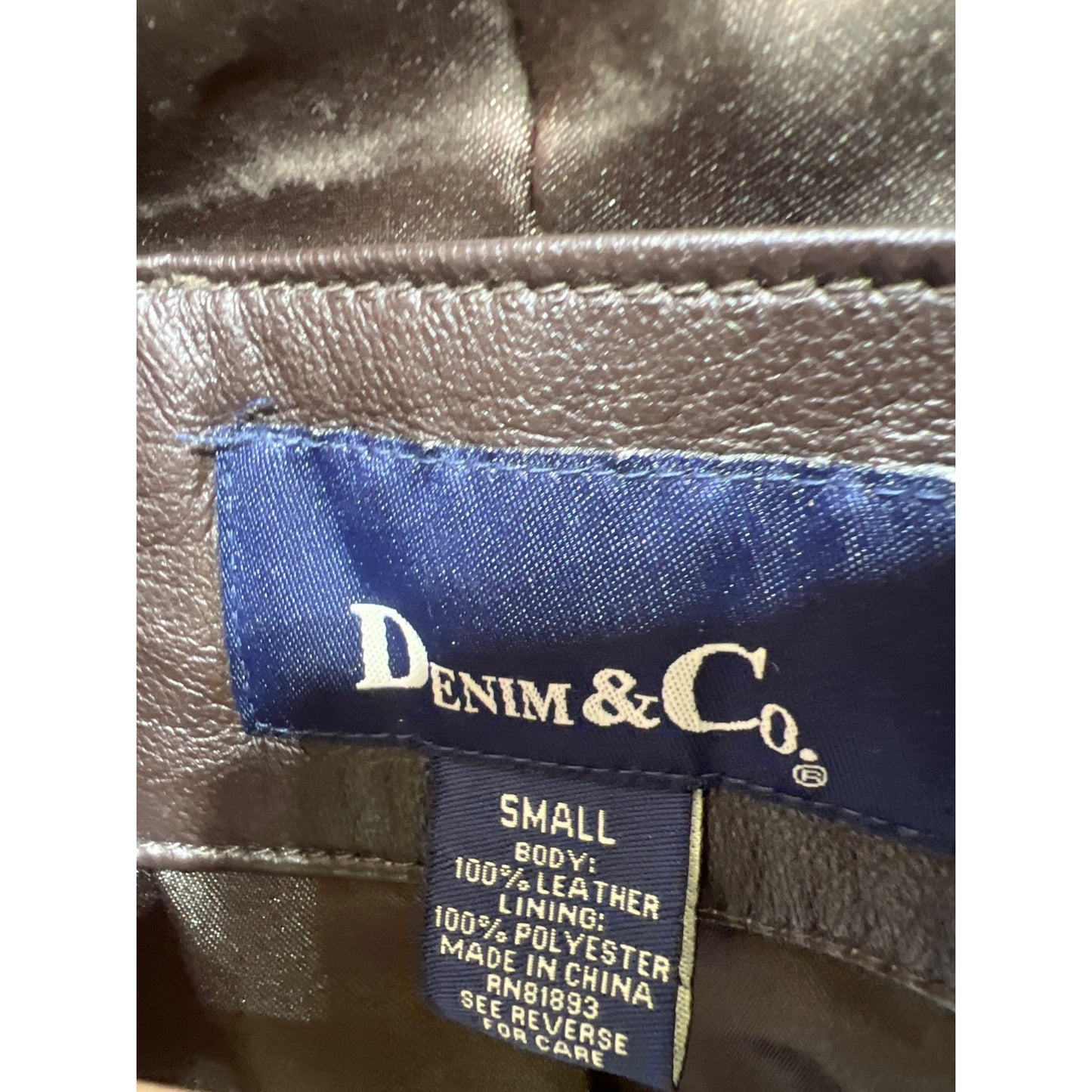 Denim & Co. Womens Dark Brown 100% Leather Blazer Jacket Size Small Button Closure