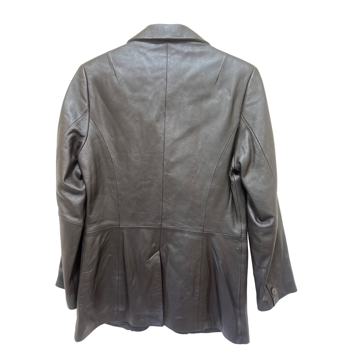 Denim & Co. Womens Dark Brown 100% Leather Blazer Jacket Size Small Button Closure