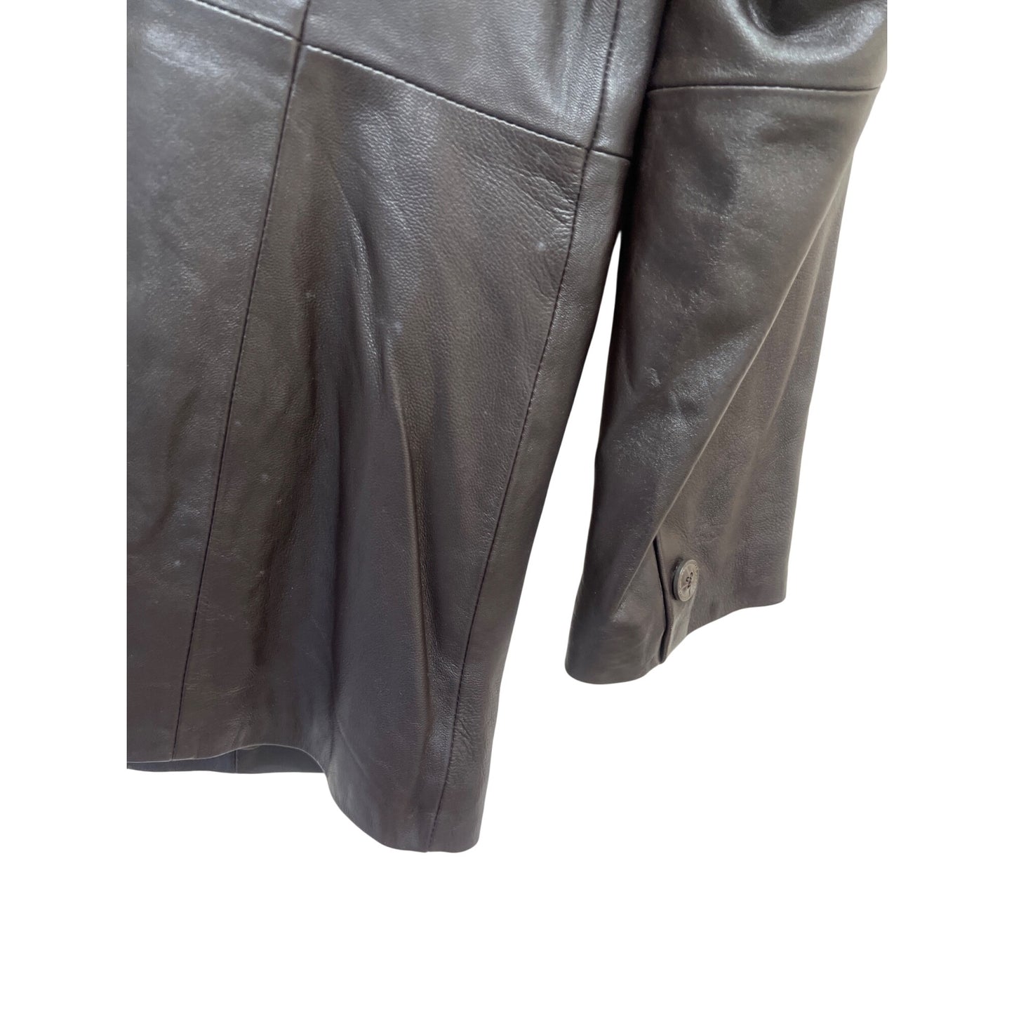 Denim & Co. Womens Dark Brown 100% Leather Blazer Jacket Size Small Button Closure