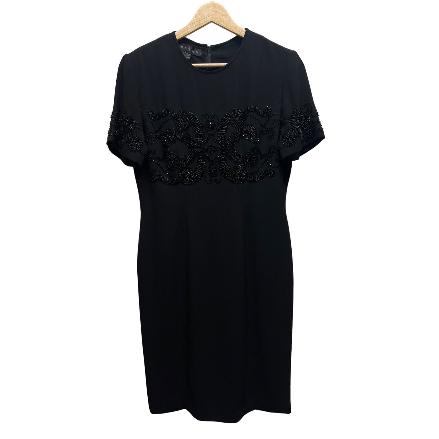 Marianna Vintage Black Short Sleeve Beaded Evening Cocktail Dress