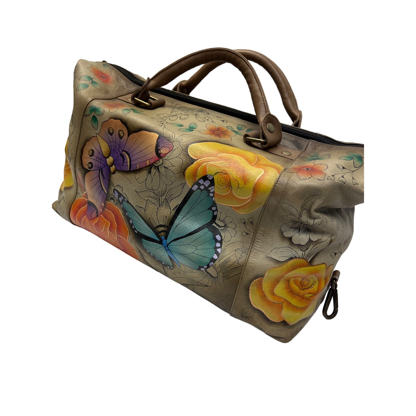 Anuschka Large Leather Hand Painted Butterfly Satchel Duffle Bag