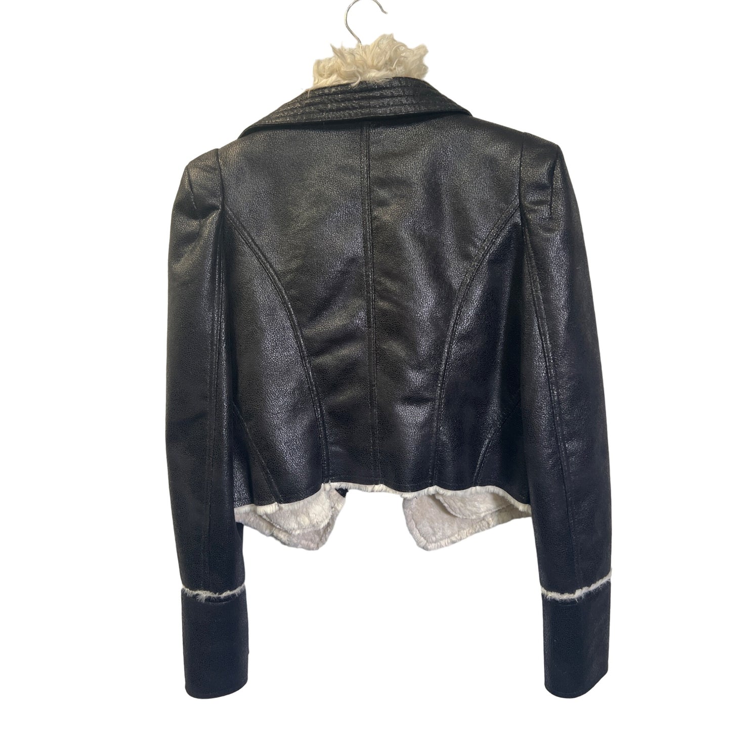 Boston Proper Black Faux Leather Off White Shearling Collar Moto Jacket