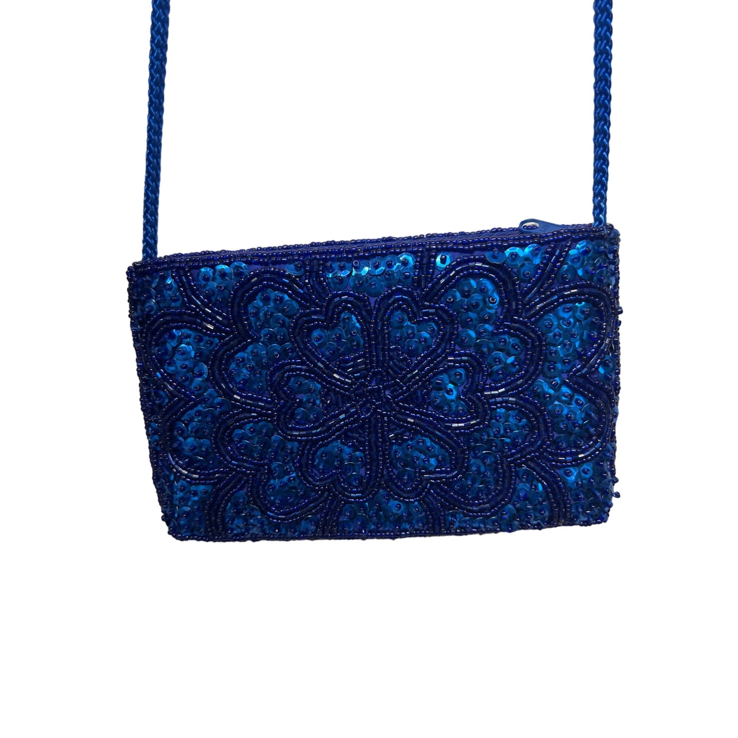 Laurence Kazar Vintage 80's Royal Blue Silk Sequin Cocktail Dress and Purse