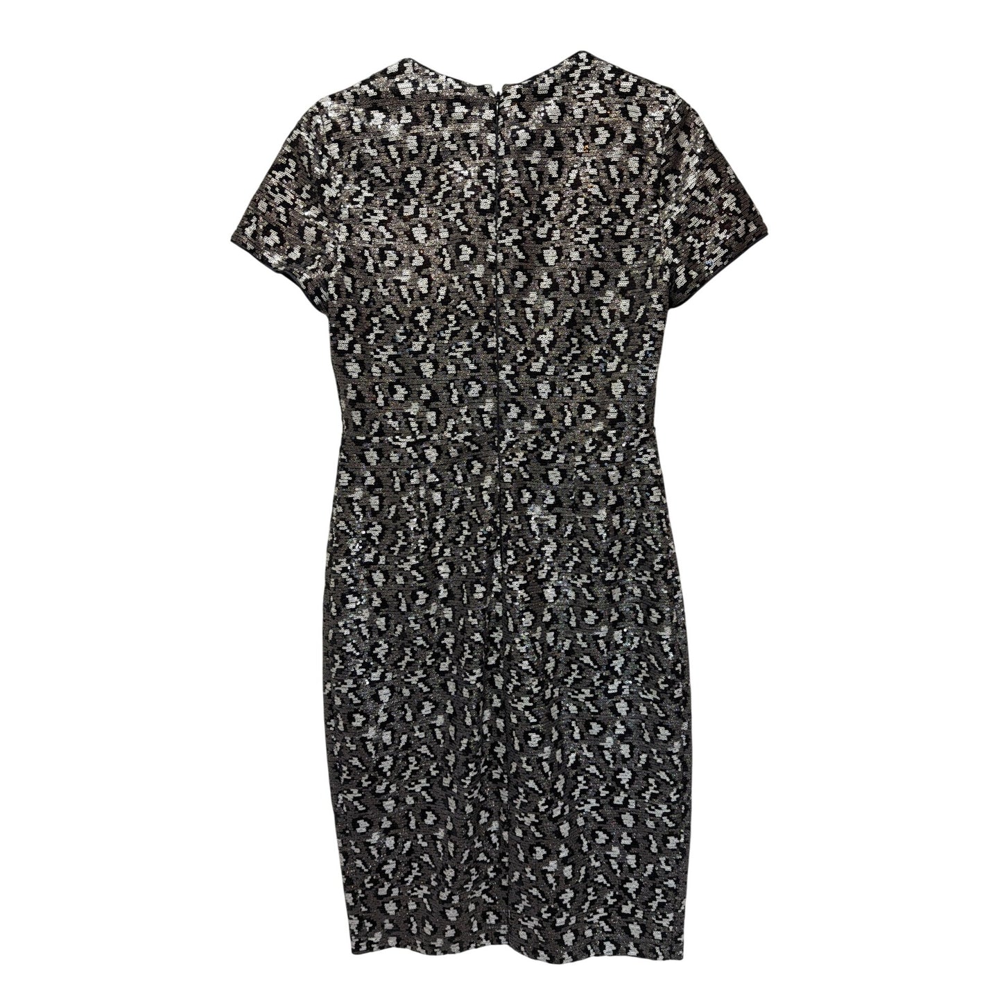 Belle By Badgley Mischka Lainey Black & Silver Sequin Sheath Dress Short Sleeve Size 8