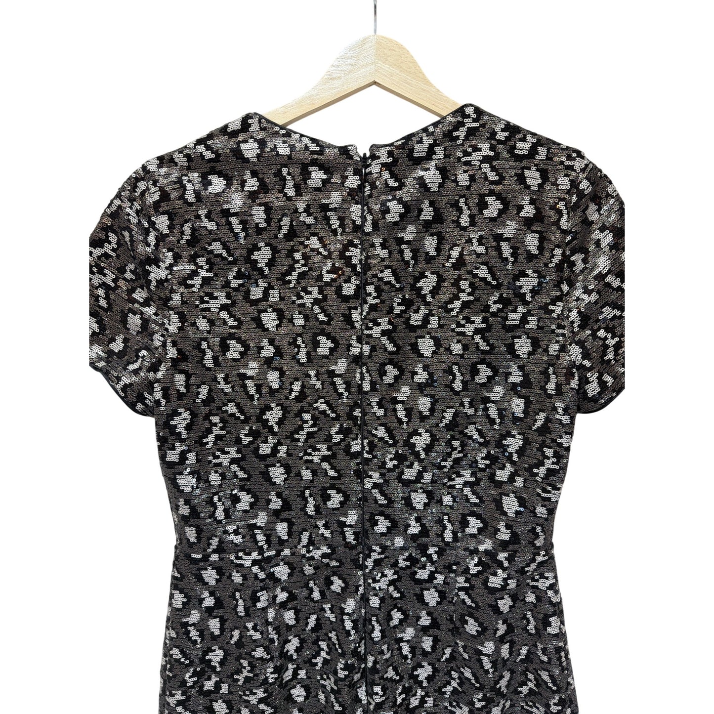 Belle By Badgley Mischka Lainey Black & Silver Sequin Sheath Dress Short Sleeve Size 8