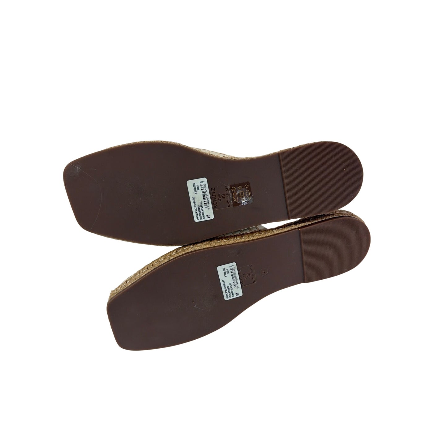 Schutz Cream Leather Espadrille Mules With Square Toe & Woven Jute Sole