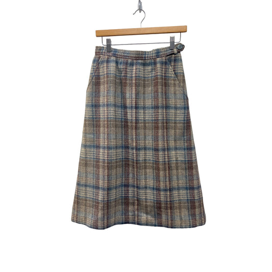 Austin Hill Talbots Vintage 70's Plaid Wool A-Line Midi Skirt