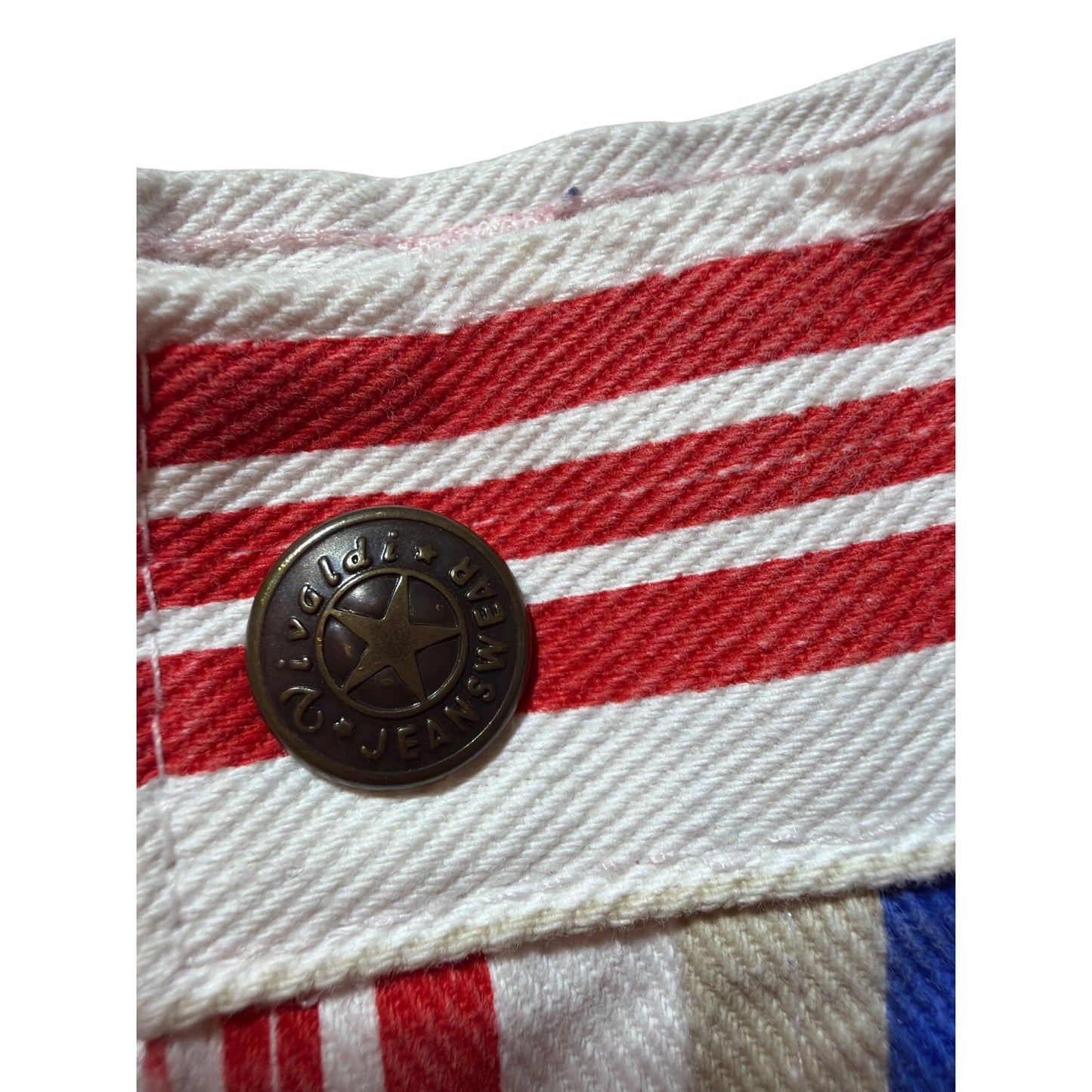 Vivaldi Jeanswear Vintage 80's Striped Red Blue Green High-Waisted Cotton Shorts With Cuffed Hem & Pockets