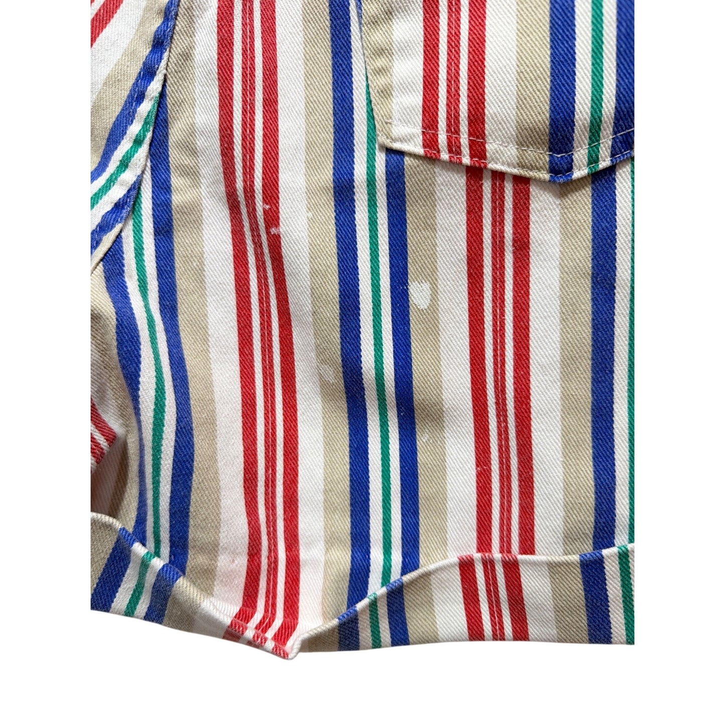 Vivaldi Jeanswear Vintage 80's Striped Red Blue Green High-Waisted Cotton Shorts With Cuffed Hem & Pockets