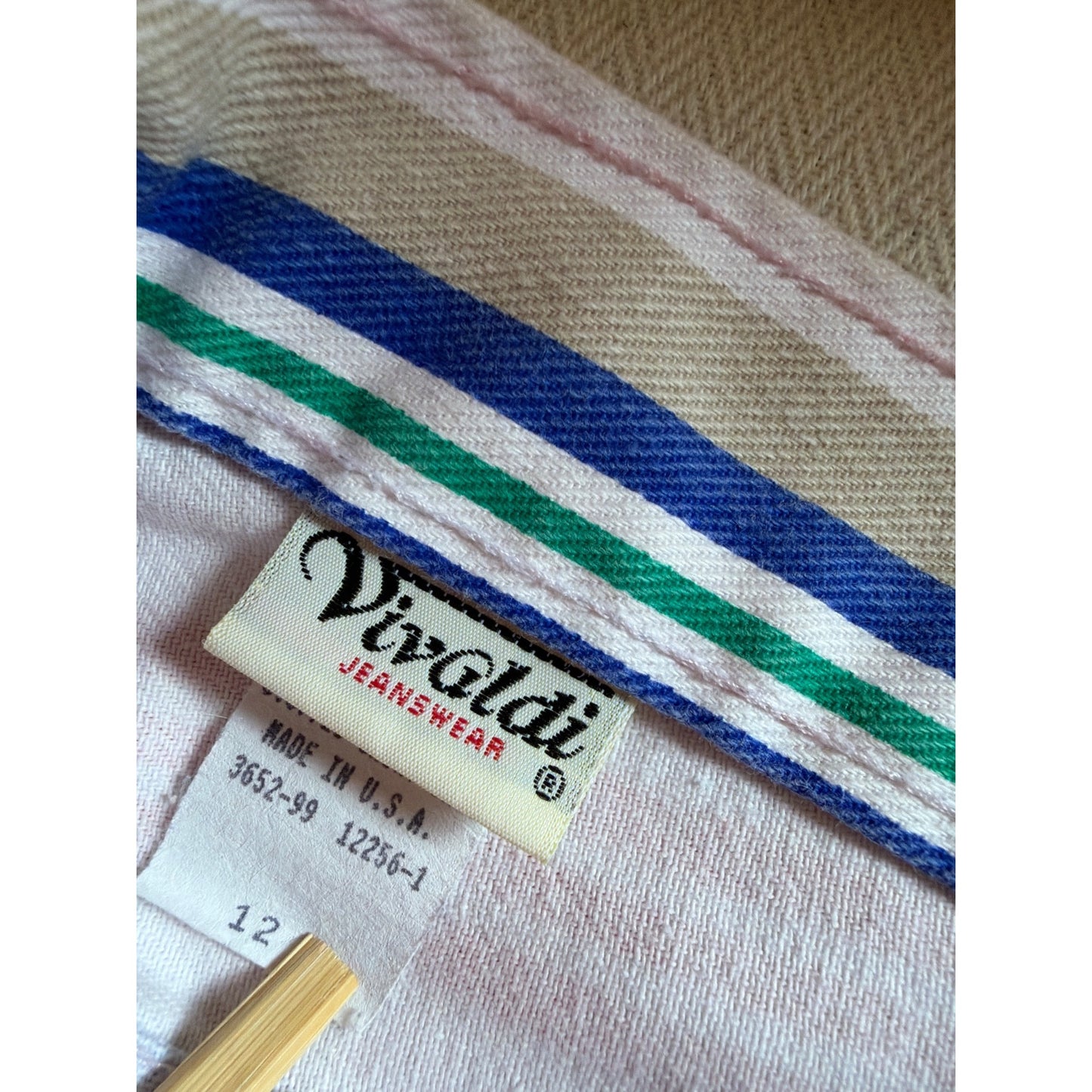 Vivaldi Jeanswear Vintage 80's Striped Red Blue Green High-Waisted Cotton Shorts With Cuffed Hem & Pockets