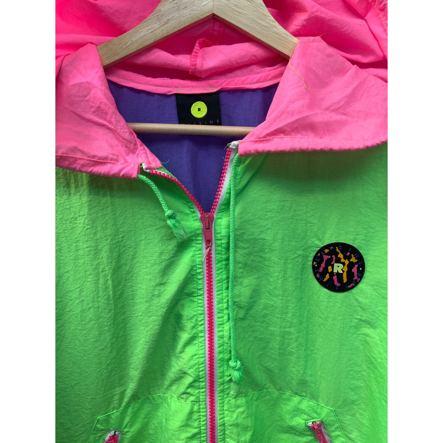 Raisins Vintage 80's Neon Colorblock Windbreaker Hoodie Jacket