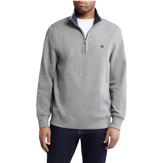 Brooks Brothers 346 Gray Cotton Quarter Zip Sweater
