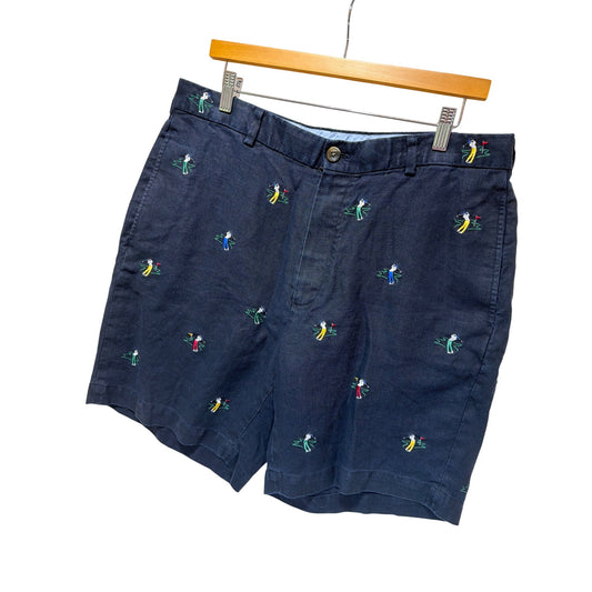 Brooks Brothers Vintage 90s Navy Linen Embroidered Critter Golf Shorts
