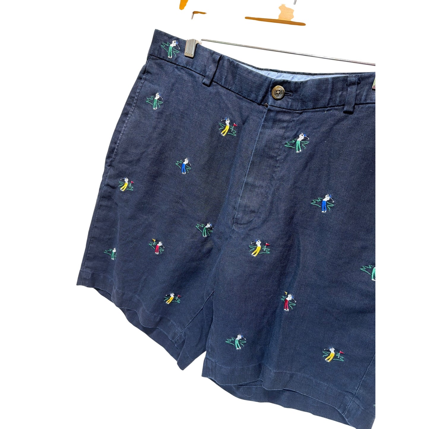 Brooks Brothers Vintage 90s Navy Linen Embroidered Critter Golf Shorts