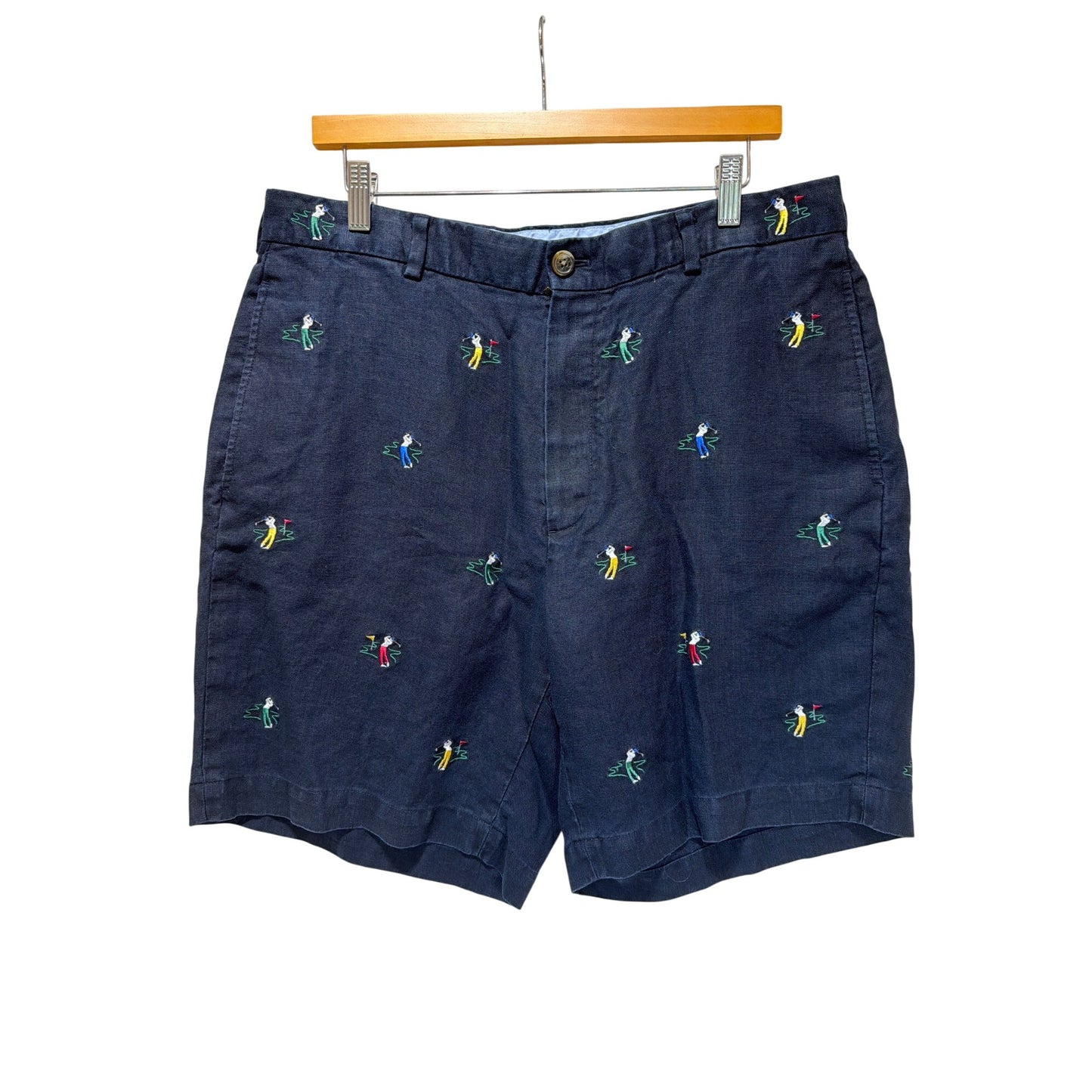 Brooks Brothers Vintage 90s Navy Linen Embroidered Critter Golf Shorts
