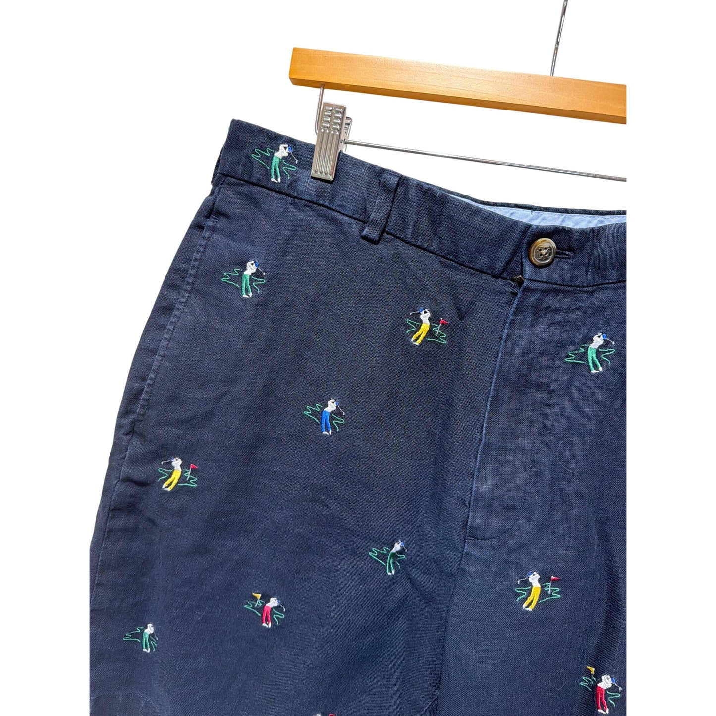 Brooks Brothers Vintage 90s Navy Linen Embroidered Critter Golf Shorts