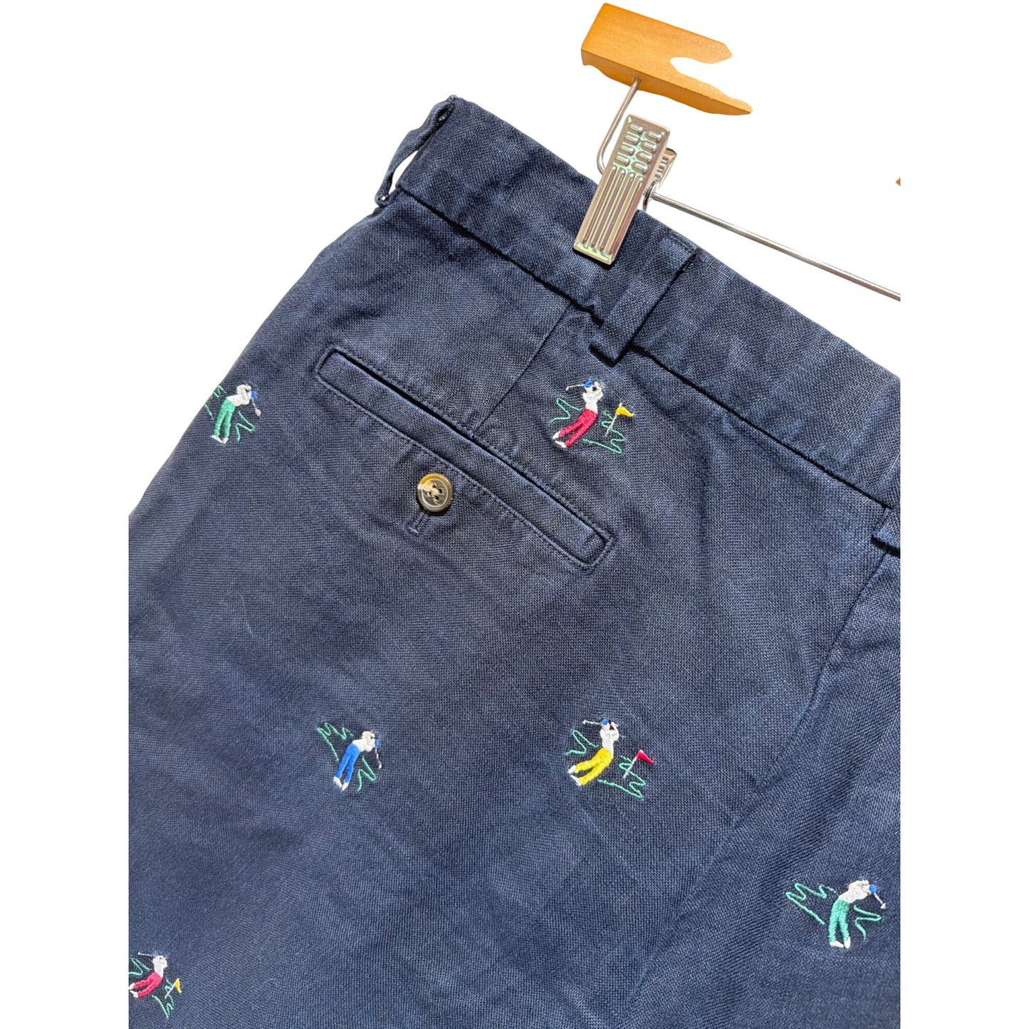 Brooks Brothers Vintage 90s Navy Linen Embroidered Critter Golf Shorts
