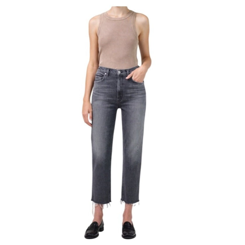 Citizens of Humanity Gray Raw Hem Daphne Crop Jeans