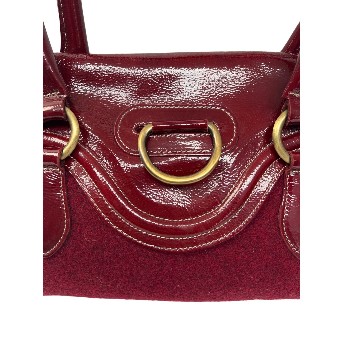 Sofia C Red Wool Felt Shoulder Bag with Patent Leather Trim