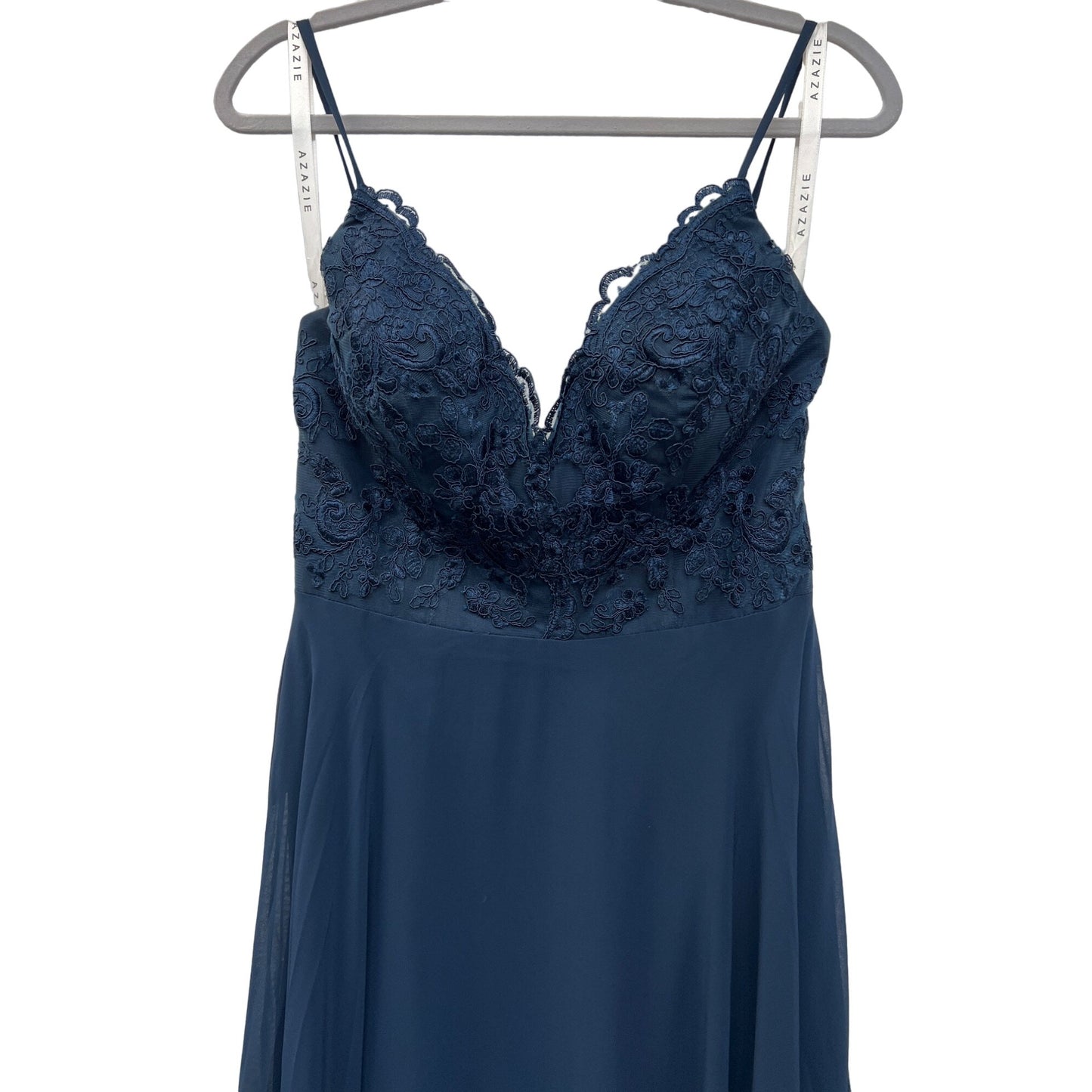 Azazie NWT Sonya Deep Navy Blue Formal Chiffon and Lace Gown