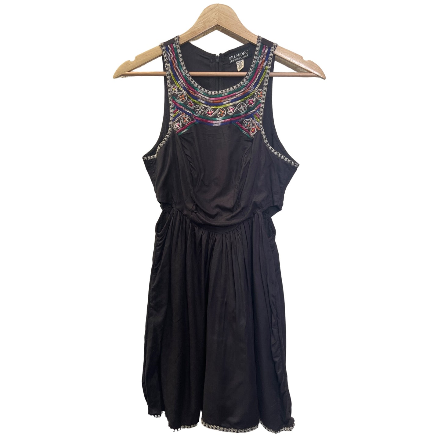 Billabong Sol Shrinking Embroidered Washed Black Dress