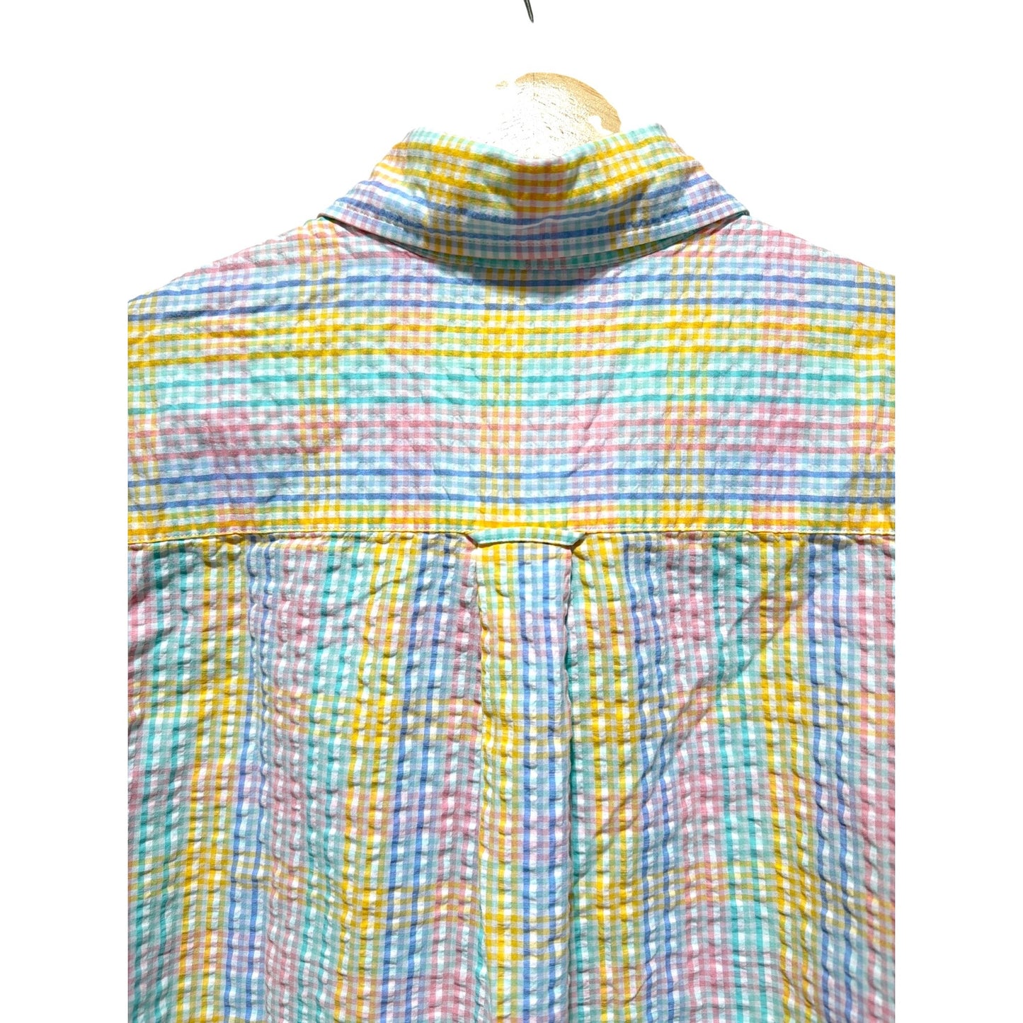 Cotton Brothers Rainbow Sunset Pastel Plaid Seersucker Oxford Buttondown Shirt M 100% Cotton