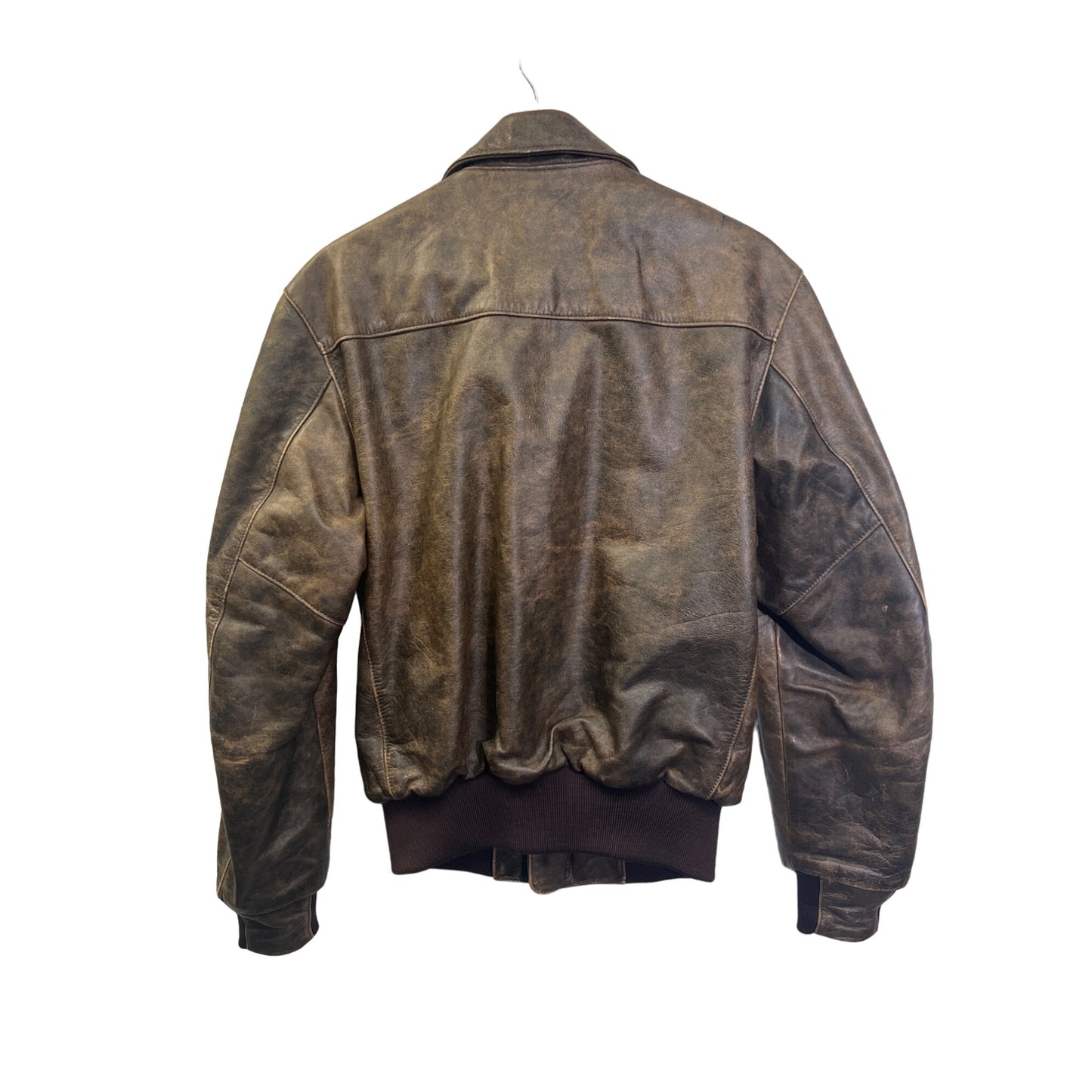 The Sharper Image Vintage 90's Distressed Brown Leather Bomber Aviation Jacket
