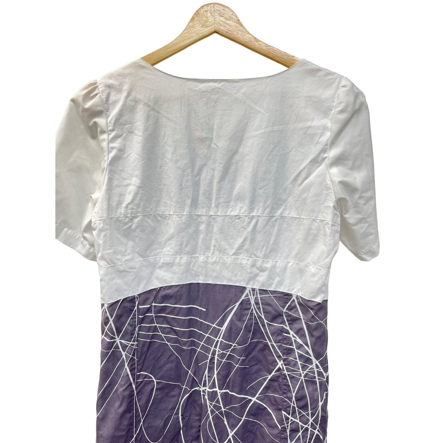 Lauren Vidal Vintage Cotton Geometric Print Ruched Midi Shirt Dress