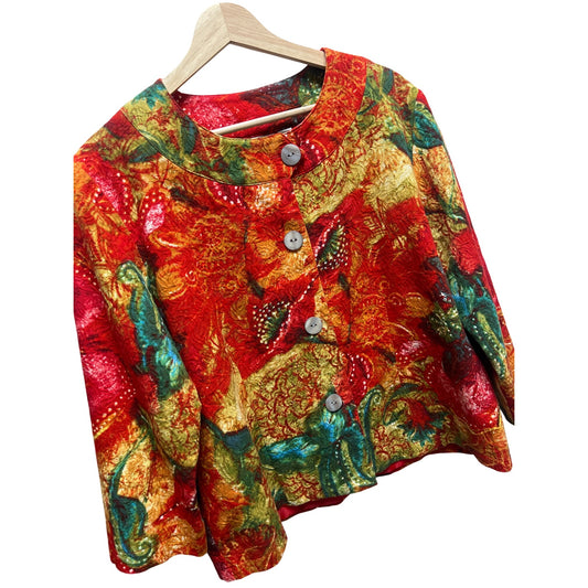 Chico's Red Abstract Floral Bolero Blazer Jacket