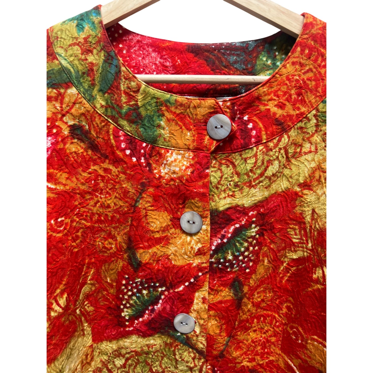 Chico's Red Abstract Floral Bolero Blazer Jacket
