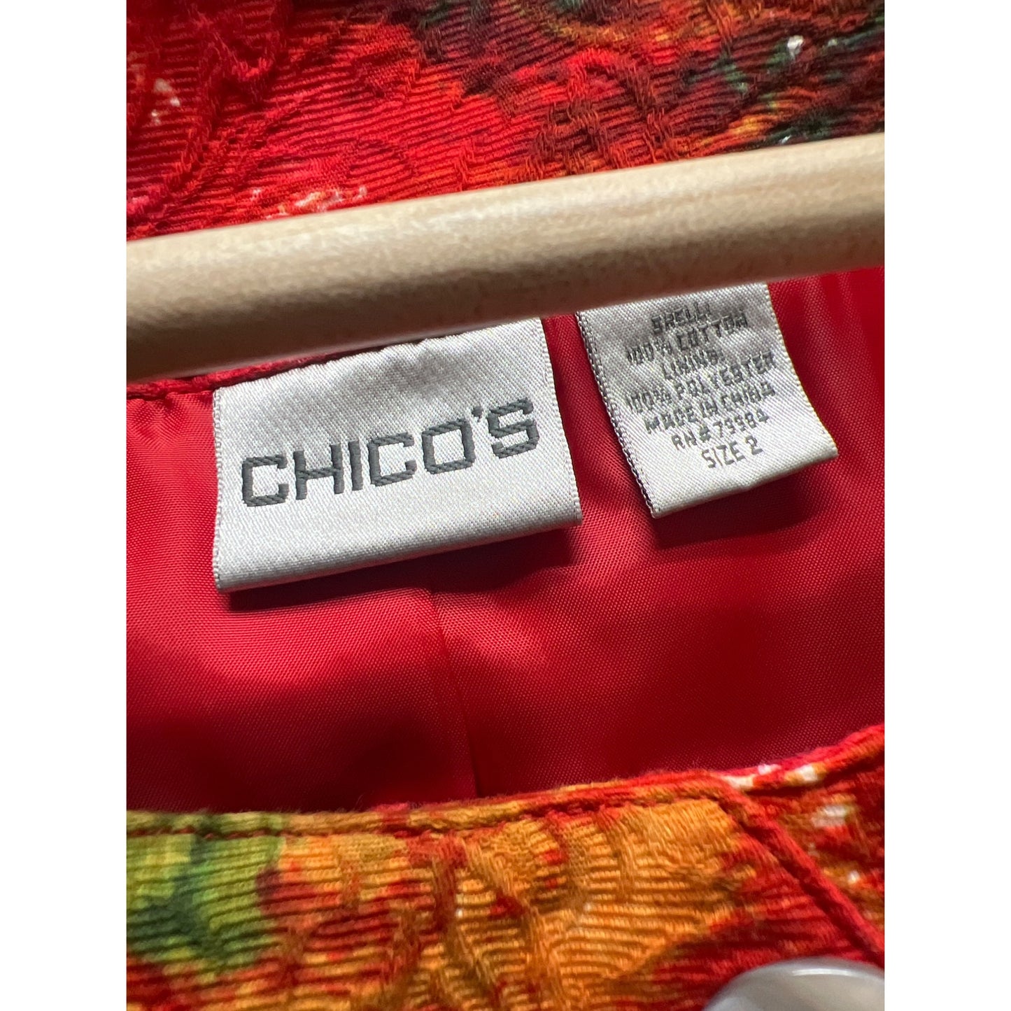 Chico's Red Abstract Floral Bolero Blazer Jacket