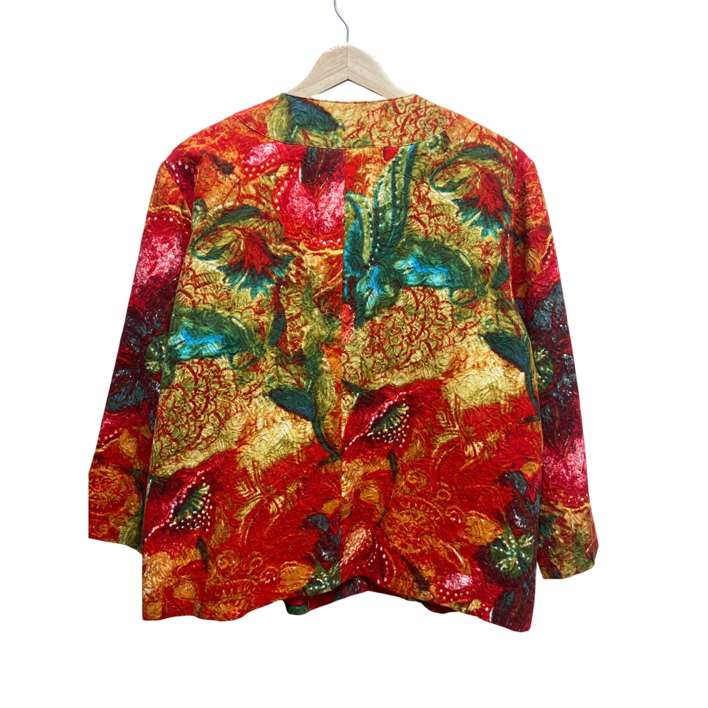 Chico's Red Abstract Floral Bolero Blazer Jacket