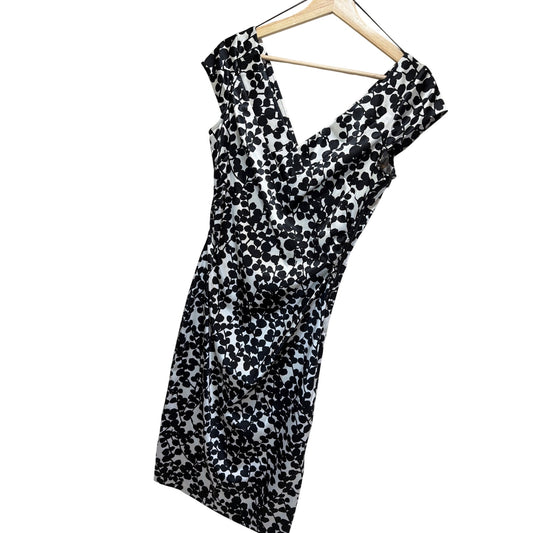 Maggy London Y2K Black & White Floral Satin Bodycon Cocktail Sheath Dress Size 6