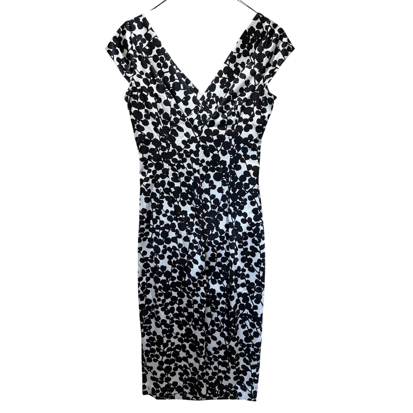 Maggy London Y2K Black & White Floral Satin Bodycon Cocktail Sheath Dress Size 6