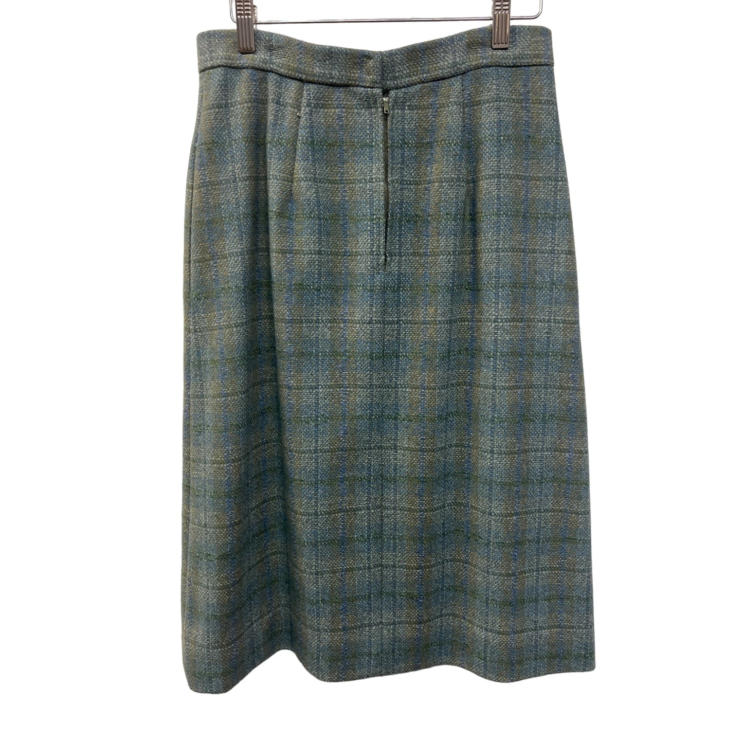 Unbranded Vintage Green Blue Plaid Wool A-Line Skirt