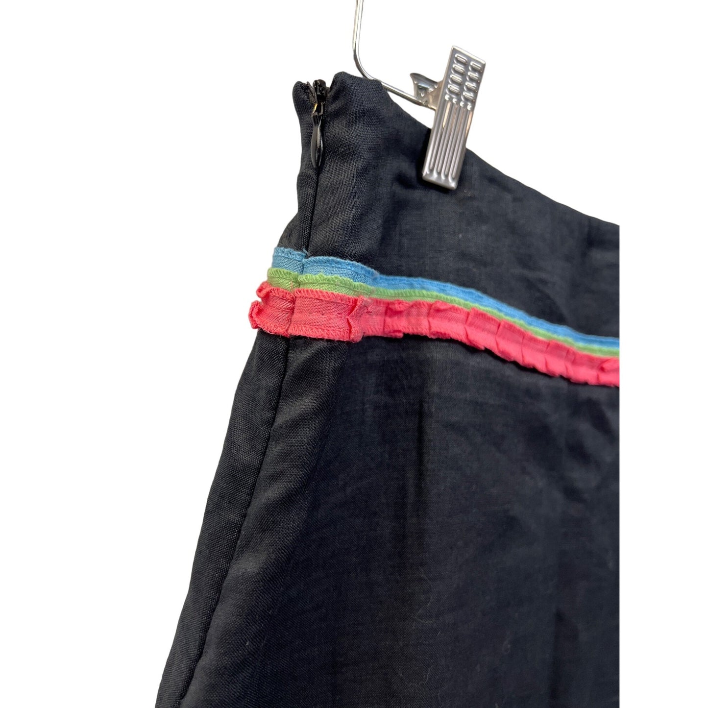 Carole Little Vintage Black Linen Embroidered Beaded A-Line Skirt
