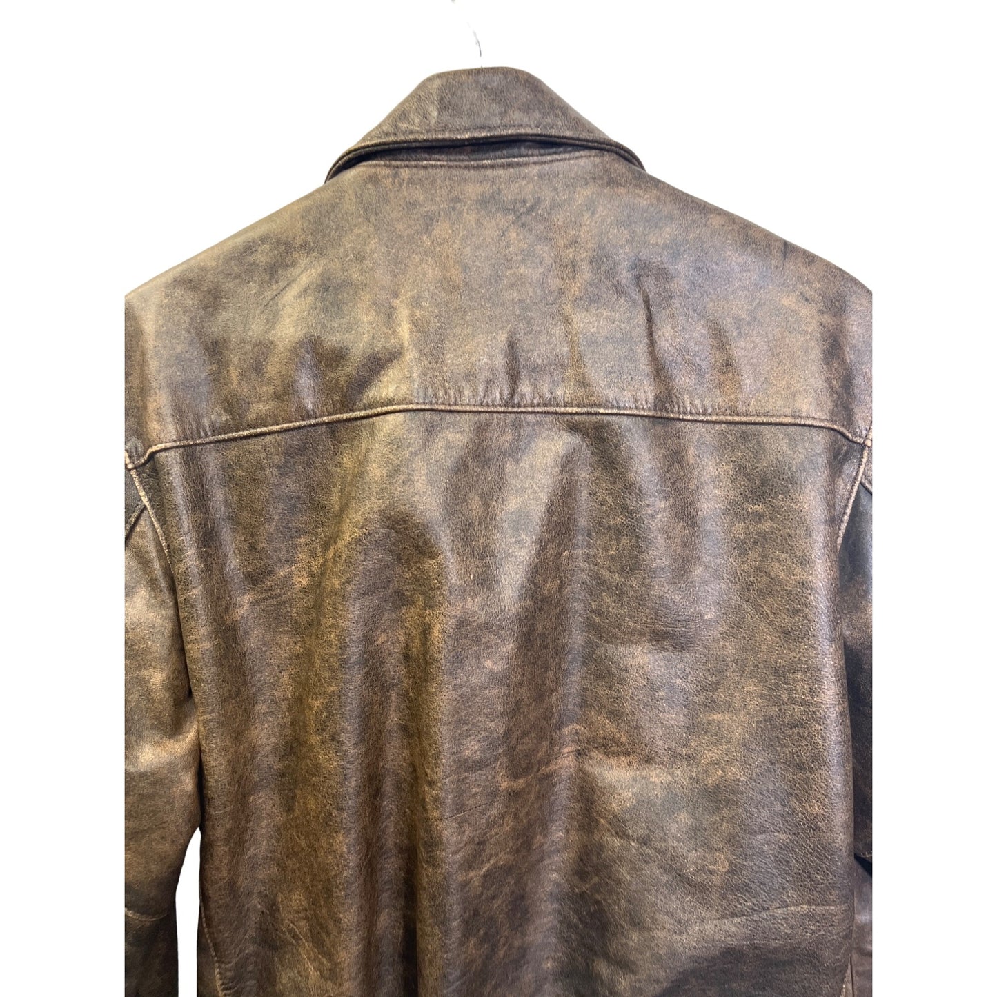 The Sharper Image Vintage 90's Distressed Brown Leather Bomber Aviation Jacket