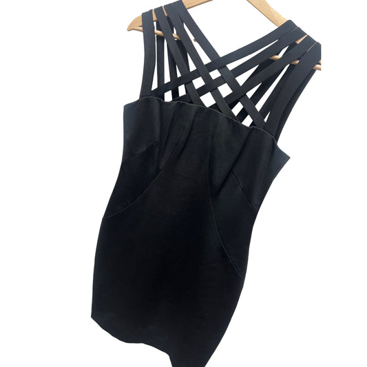 Cache Black Cris Cross Stap Bodycon Cocktail Dress