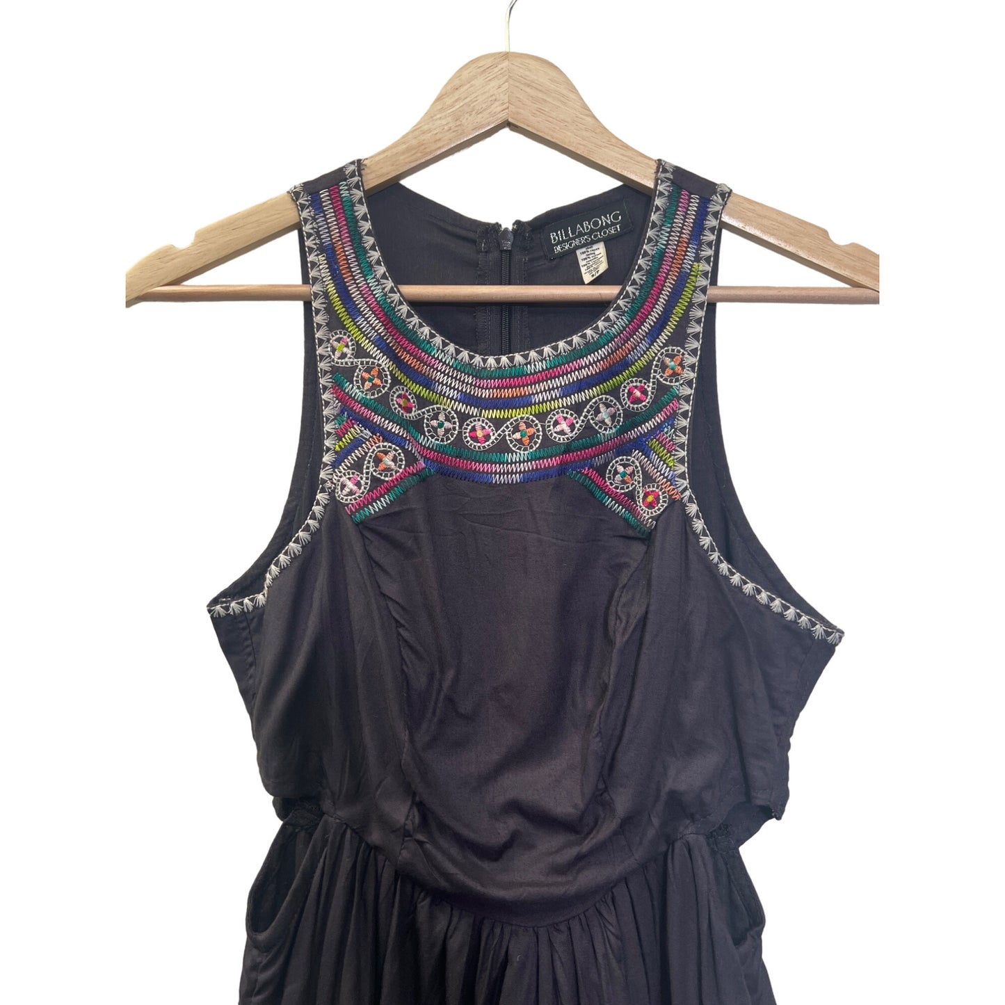 Billabong Sol Shrinking Embroidered Washed Black Dress