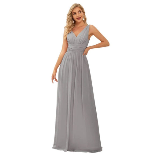 Ever Pretty Gray Chiffon Fit and Flare Special Occasion Gown NWT