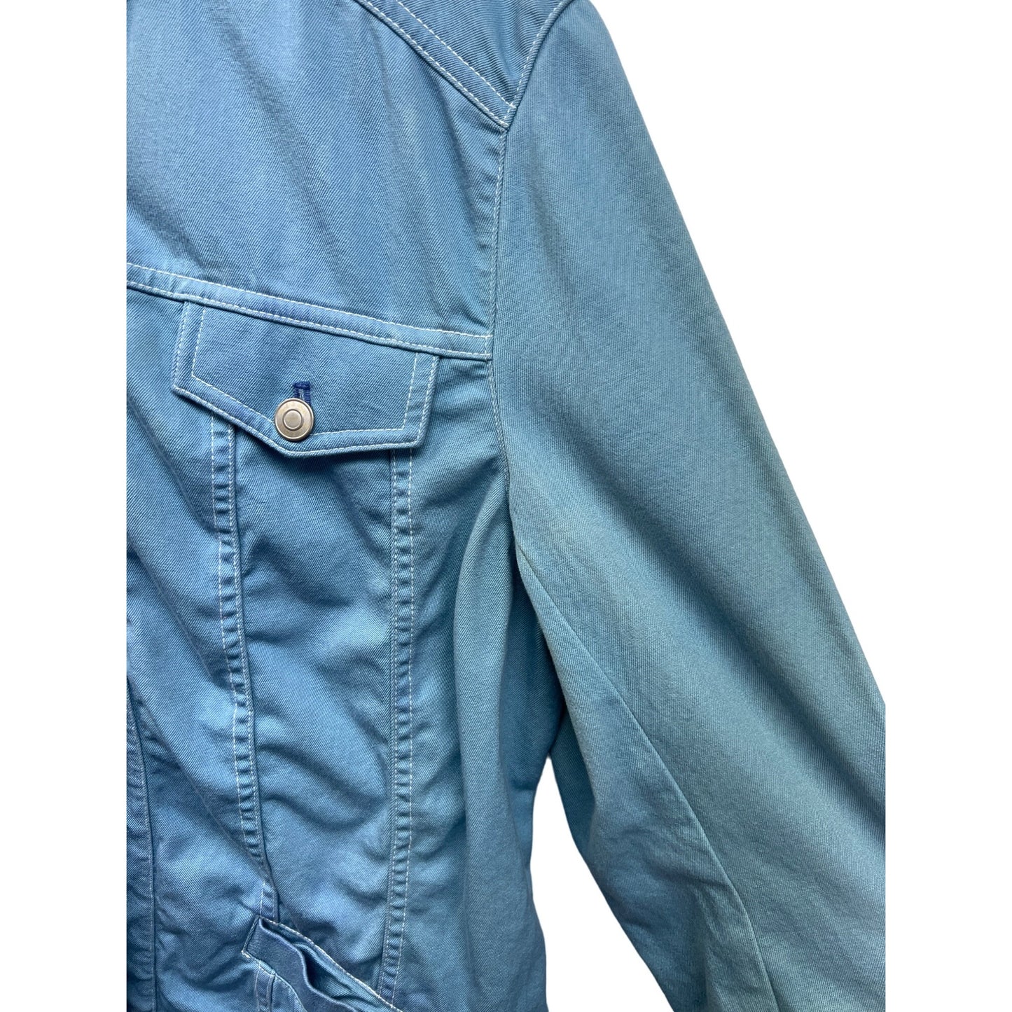 Peck & Peck Weekend Blue Trucker Style Jacket with Ruffle Trim