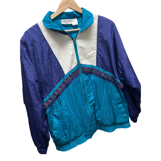 Akita Vintage 80's Teal Colorblock Nylon Track Jacket