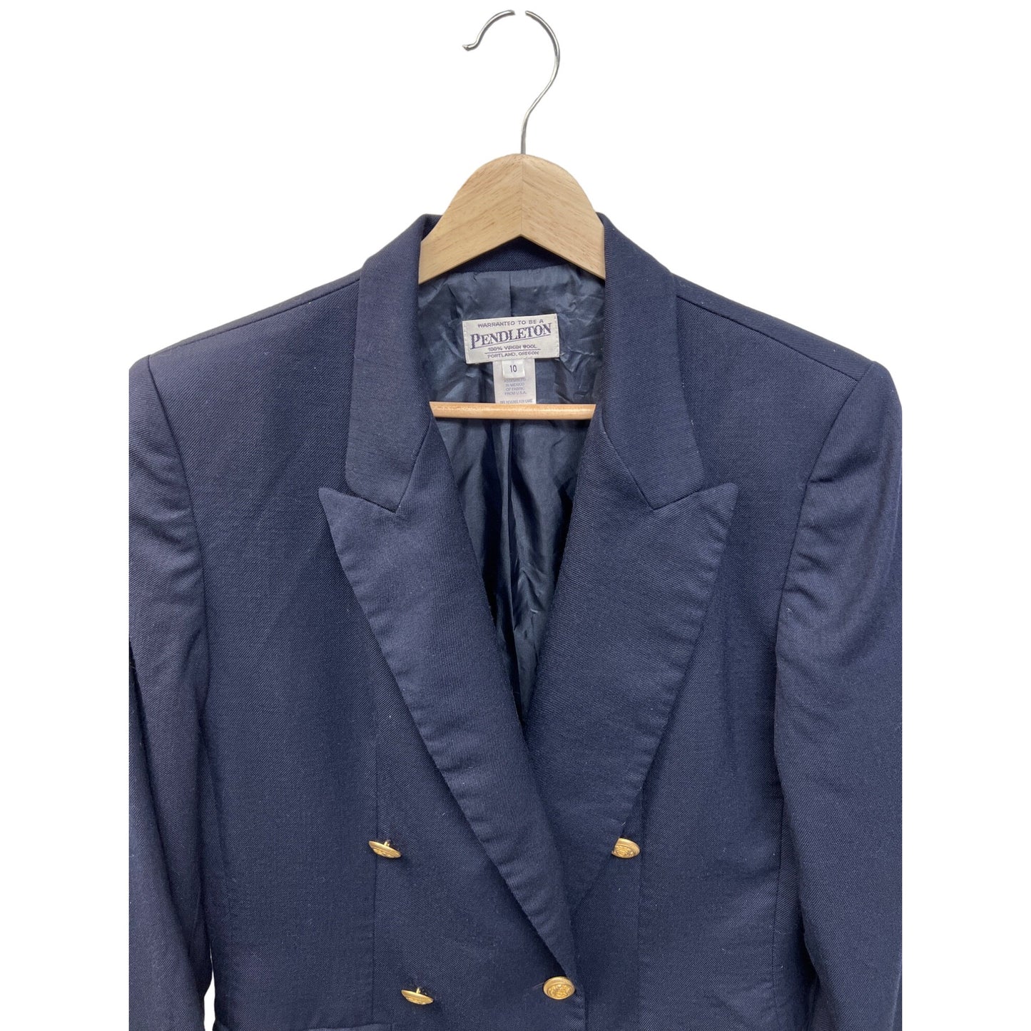Pendleton Vintage Blue Wool Double-Breasted Blazer with Gold Buttons