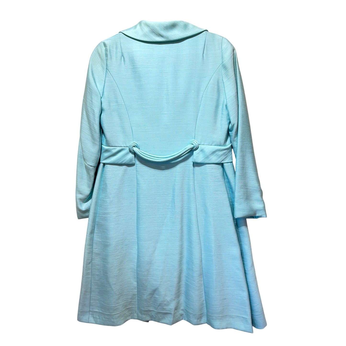 B. Altman & Co Vintage 1960s Robins Egg Blue Silk Dress & Coat Set With Button Details & Pockets – MCM Style