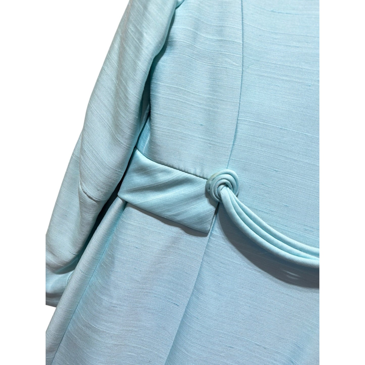 B. Altman & Co Vintage 1960s Robins Egg Blue Silk Dress & Coat Set With Button Details & Pockets – MCM Style