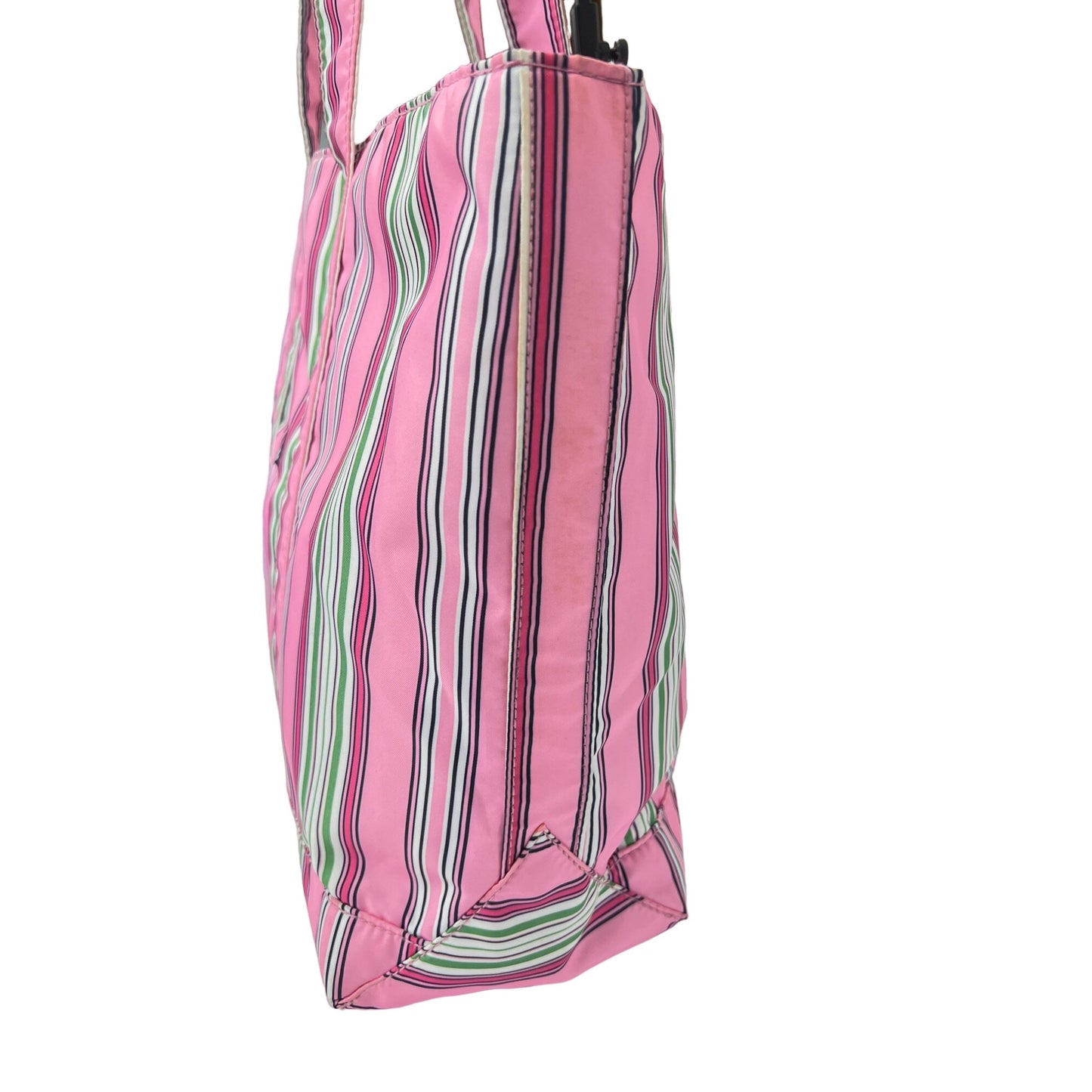 Lauren Ralph Lauren Pink Nylon Striped Tote Shoulder Bag with Monogram Logo