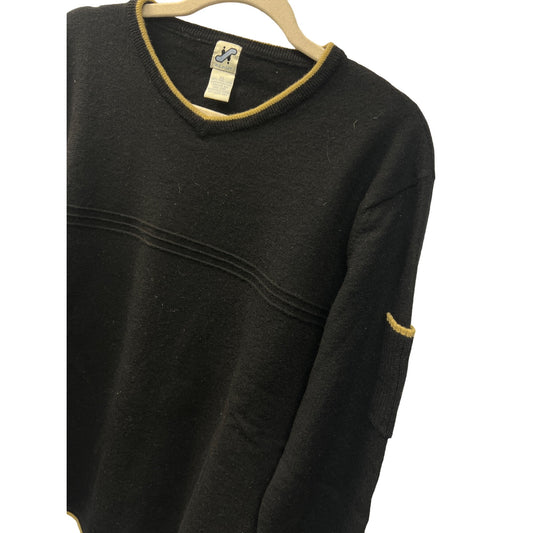 Slant Vintage Black with Tan Trim Wool V-Neck Sweater