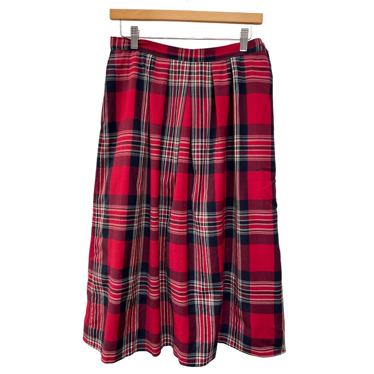 Pendleton Vintage Red and Blue Plaid Wool A-Line Midi Skirt