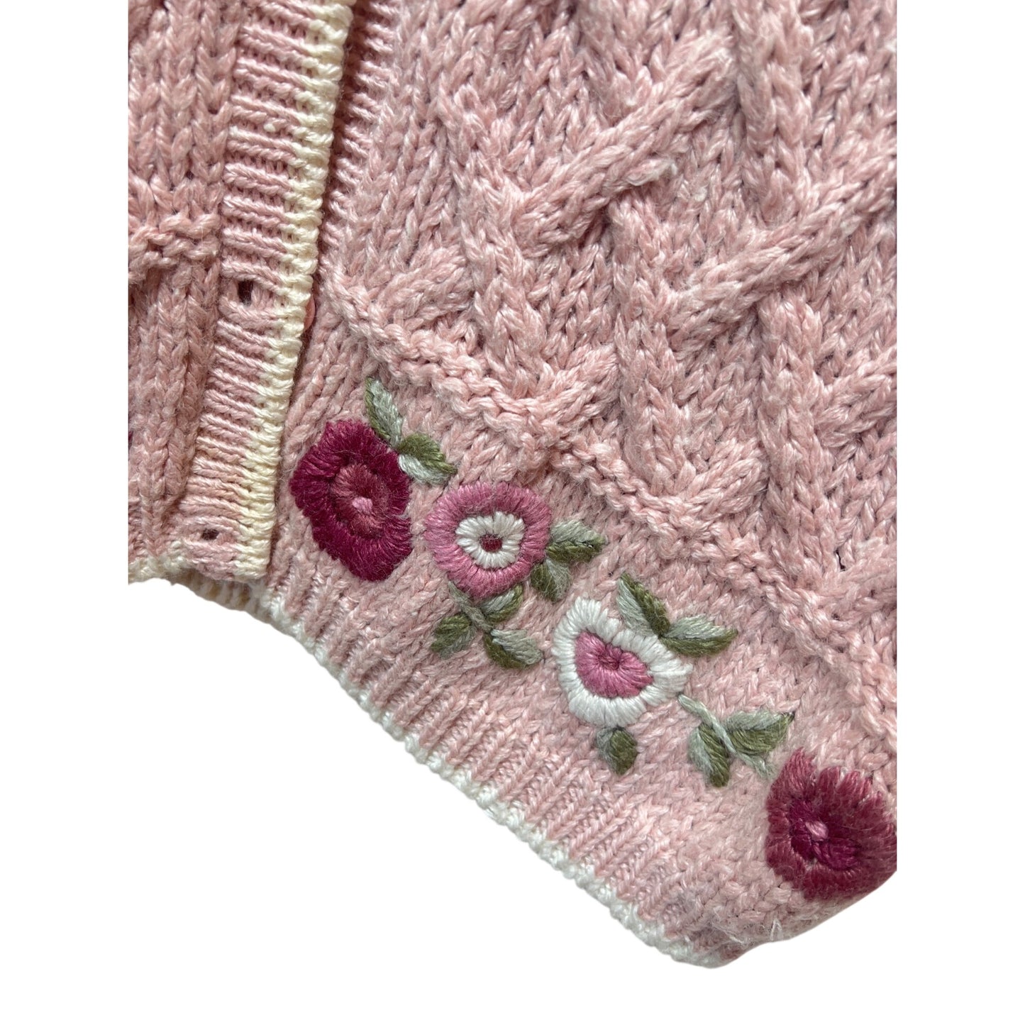 Huntington Ridge NWT Womens Pink Hand-Knitted Floral Embroidered Button-Up Sweater Vest Size L